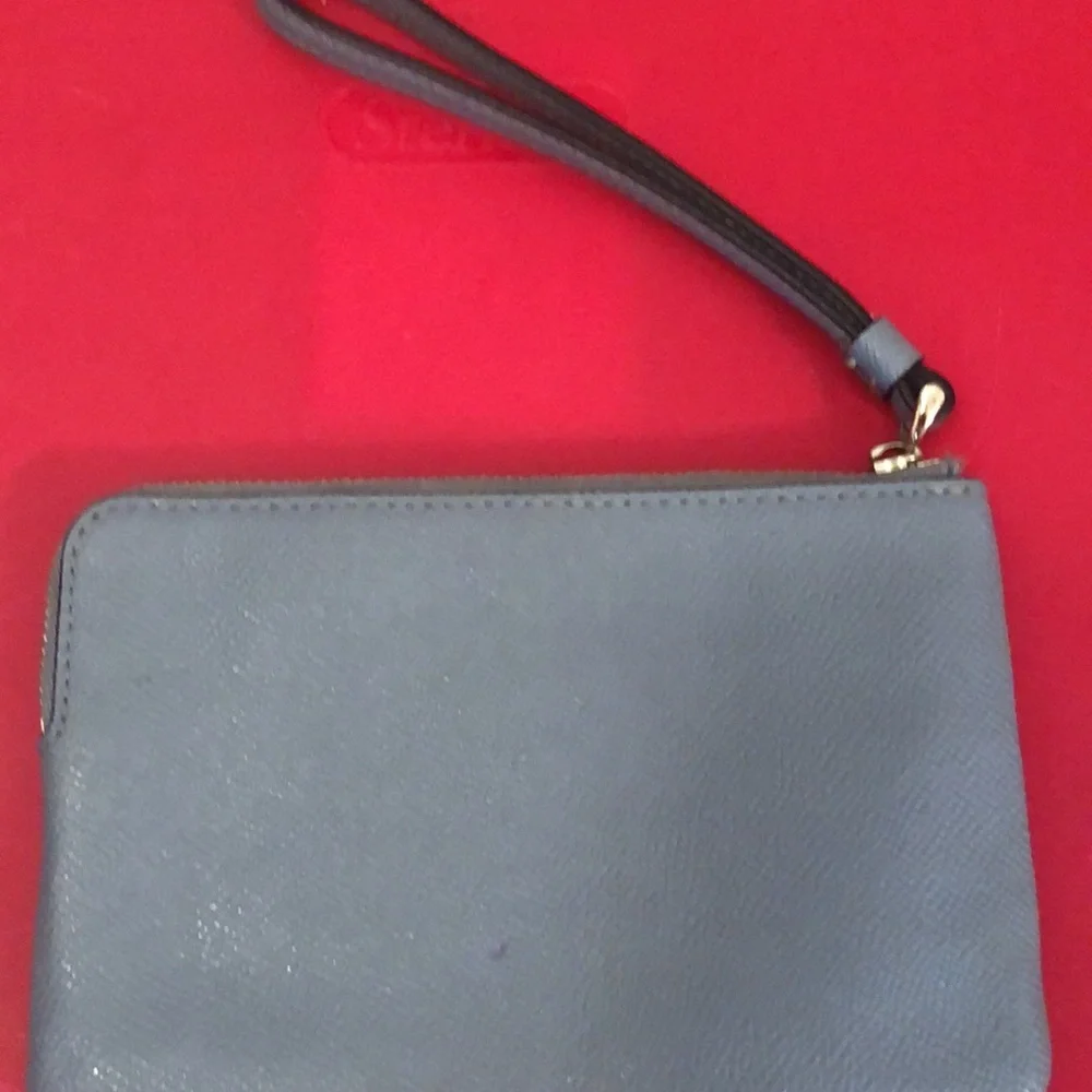 Coach Gray Blue Leather Wristlet with Silver Logo F58032